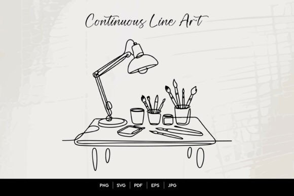 Artist Desk Line Art for Graphics and Crafts