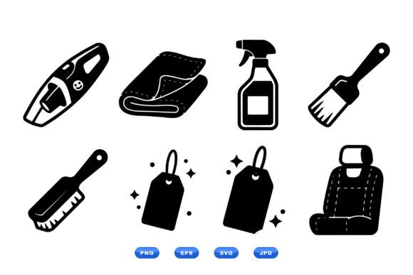 Auto Cleaning Icon Clipart Set for Crafts and Graphics