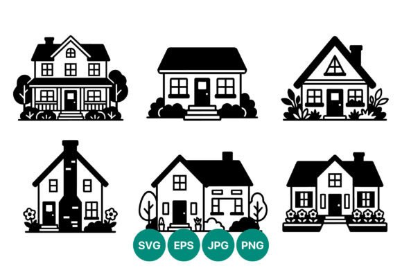 Black White House Vector Icons for Graphics and Illustrations