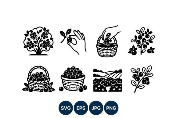 Blueberry Picking Basket Vector Graphics for Seasonal Illustrations