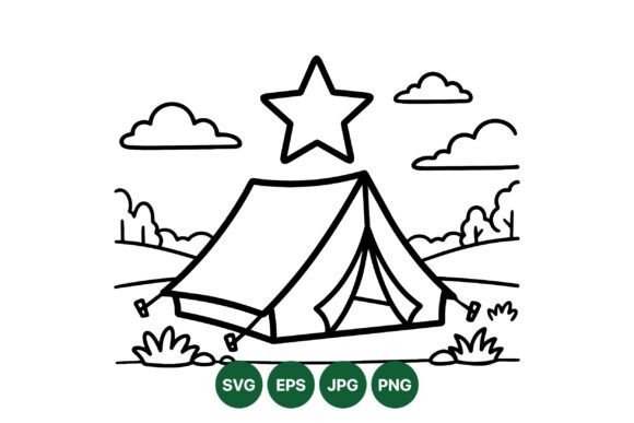 Camping Tent Outdoor Line Art for Branding and Design