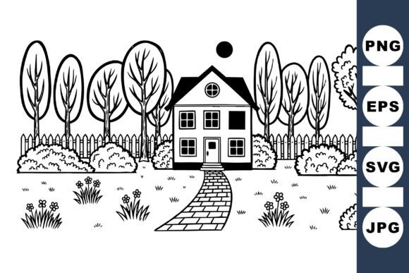 Cozy Home Garden Line Art for Crafts and Graphics