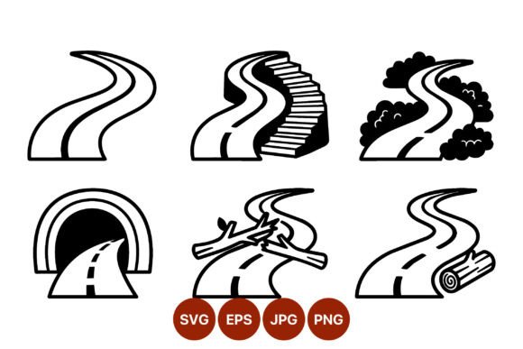 Curved Road Vector Set Black and White Graphics