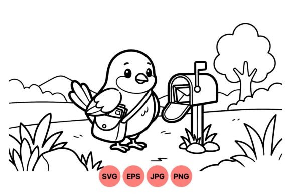Cute Bird Mailbox Illustration for Handmade Creations