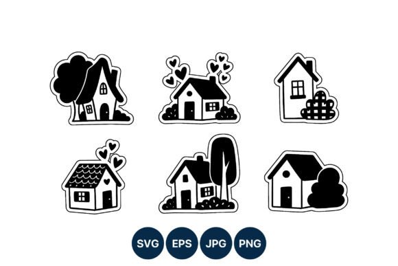 Cute Black White House Vector Set for Illustrations and Graphics
