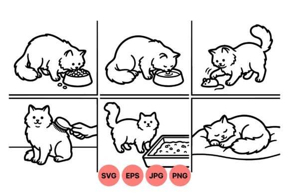 Cute Cat Daily Life Clipart – A Playful Graphic for Blog and Web Use