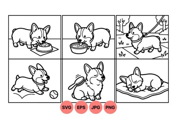 Cute Corgi Daily Life Clipart – A Playful Graphic for Blogs and Websites