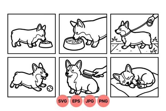 Cute Corgi Dog Line Art Set for Blog and Website Graphics