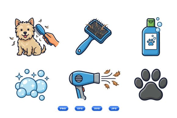 Cute Dog Grooming Vector Set for Branding and Design
