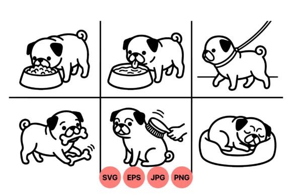 Cute Pug Life Vector Clipart Graphics & Illustrations