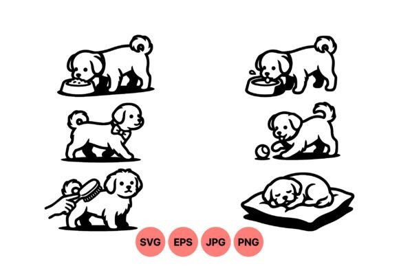 Cute Puppy Activity Clipart Set for Graphics and Illustrations