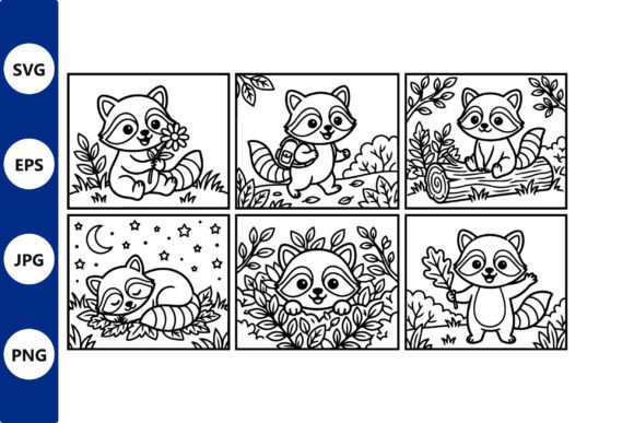 Cute Raccoon Forest Scenes Vector Set Graphics and Illustrations