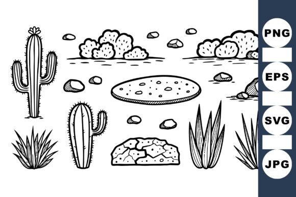 Desert Cactus Line Art Set for Crafts and Graphics