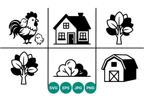 Farm Animals House Tree Barn Icons - Graphics for Branding