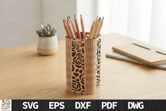 Floral Rose Wood Pen Holder SVG Review
