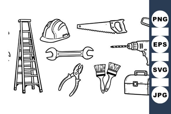 Hand Drawn Construction Tools Clipart for Crafts and Graphics