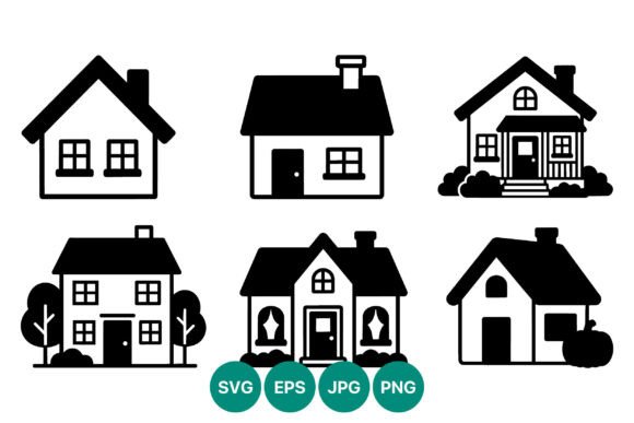 Home Icons Black White Simple Detailed: A Graphic Design Asset for Clean Visuals
