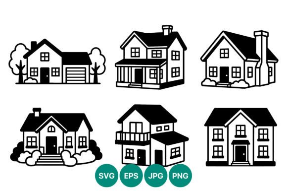 House Icons Black White Vector Art for Graphics and Illustrations