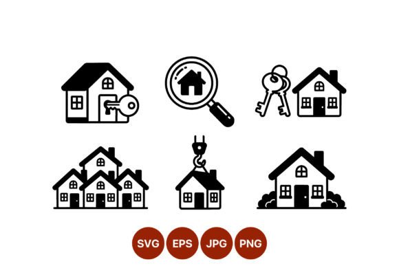 House Key Real Estate Icon Set for Graphics and Illustrations