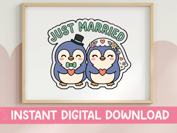 Just Married Kawaii Penguin Wedding: A Graphics Review for T-Shirt Designs