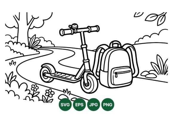 Kids Outdoor Scooter Coloring Page: Graphics & Illustrations Review