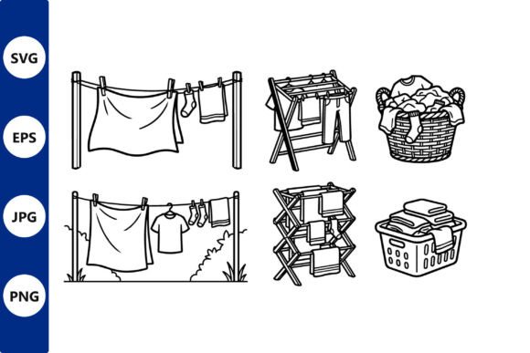 Laundry Line and Drying Rack Vector Art for Blog and Website Graphics
