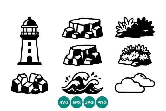 Lighthouse Rocks Waves Vector Icons Review