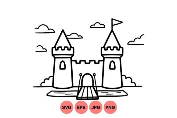Medieval Castle Outline Drawing for Branding and Packaging
