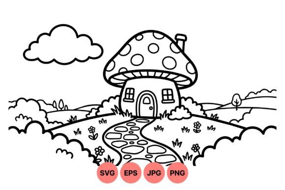 Mushroom House Outline Clipart Graphics