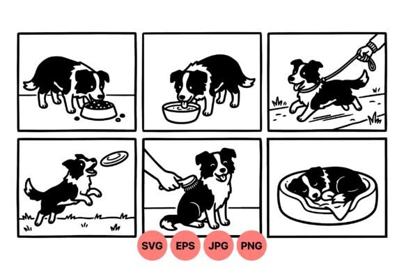 Playful Border Collie Clipart Set for Graphics and Illustrations