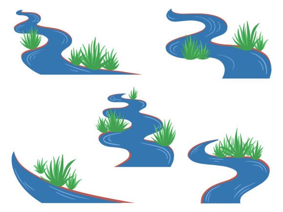 River with Grass or Bushes Illustration for Branding and Marketing