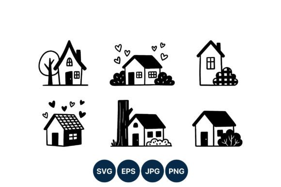 Simple Black and White House Icons for Local Business Branding