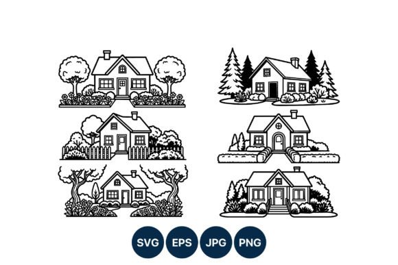 Six Black White House Vector Art for Clean Illustrations and Graphics