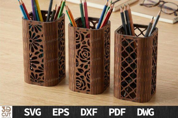 Wood Pen Holder Bundle Laser Cut SVG for Creative Crafting